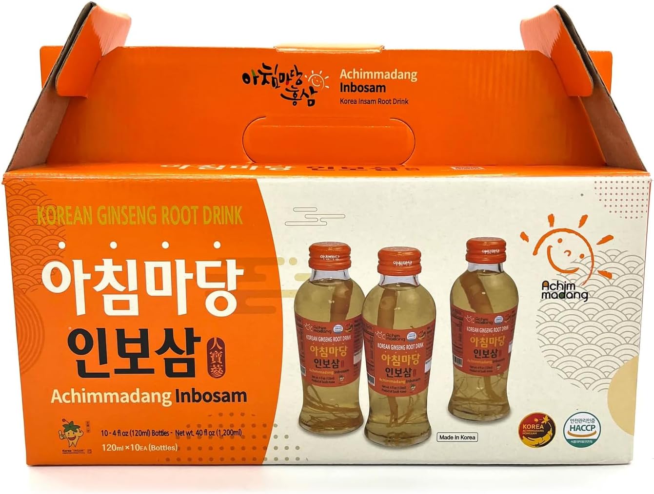 10 Bottles of Achimmadang Inbosam Korean Ginseng Root Drink - 4 fl oz Each