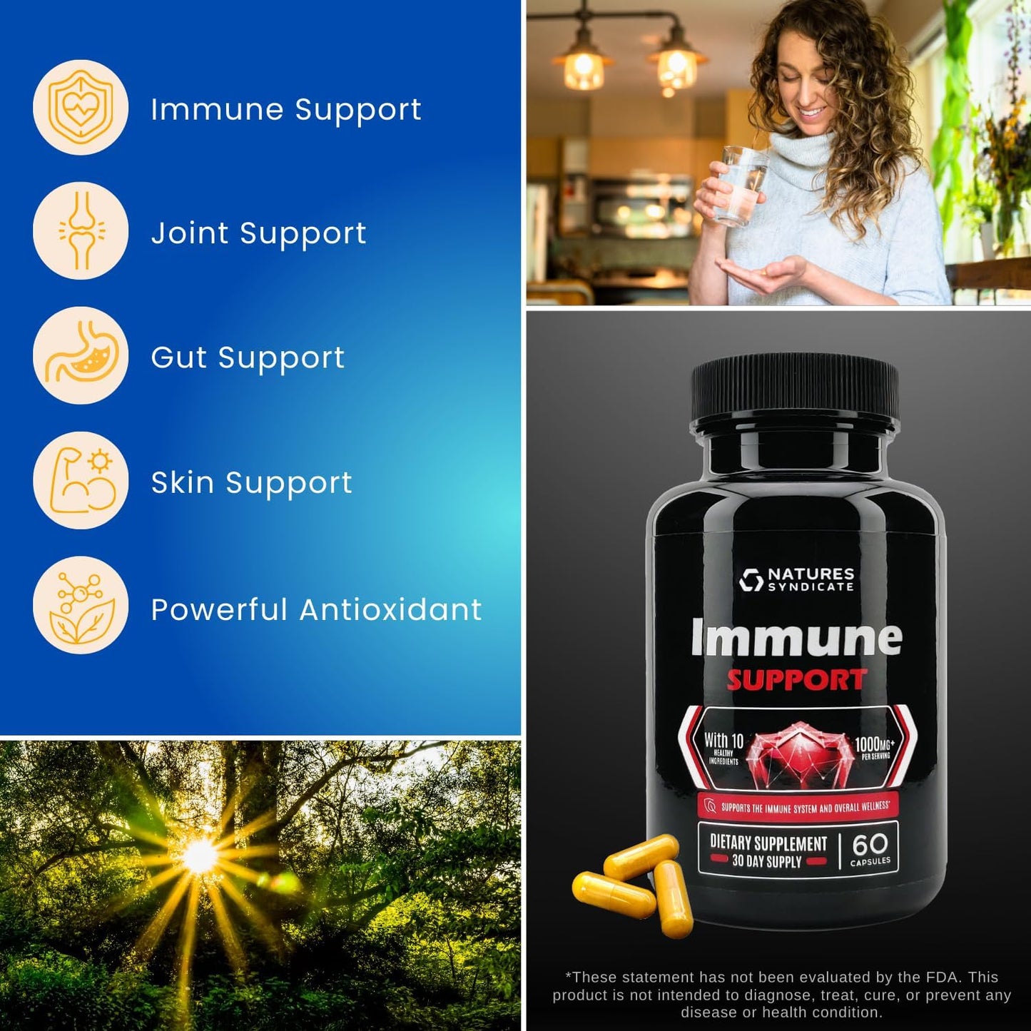 10-in-1 Immune Support Supplement with Echinacea, Elderberry, Garlic, Turmeric, Probiotic, Zinc, Vitamin C, E, B6 & L-Glutamine