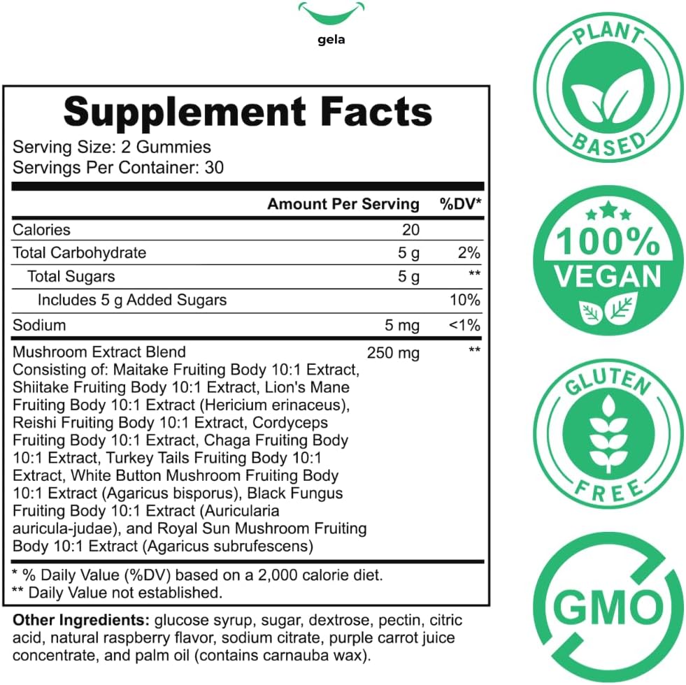 10-in-1 Super Mushroom Daily Gummies with Chaga, Lions Mane, Reishi, Cordyceps - 60 Count