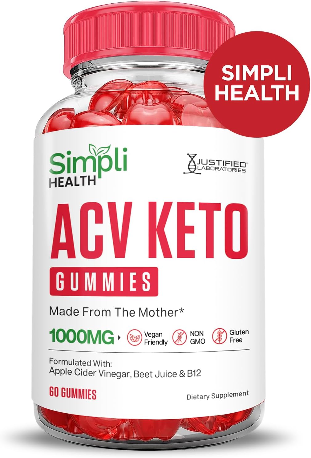 10 Pack of Justified Laboratories Simpli Health Keto ACV Gummies - Advanced Formula with 1000MG Ketonature Keto Gummies with Apple Cider Vinegar, Pomegranate, Beet Juice Powder, B12 - Vegan, Non GMO (600 Gummies)