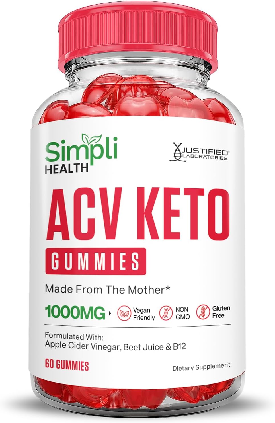 10 Pack of Justified Laboratories Simpli Health Keto ACV Gummies - Advanced Formula with 1000MG Ketonature Keto Gummies with Apple Cider Vinegar, Pomegranate, Beet Juice Powder, B12 - Vegan, Non GMO (600 Gummies)