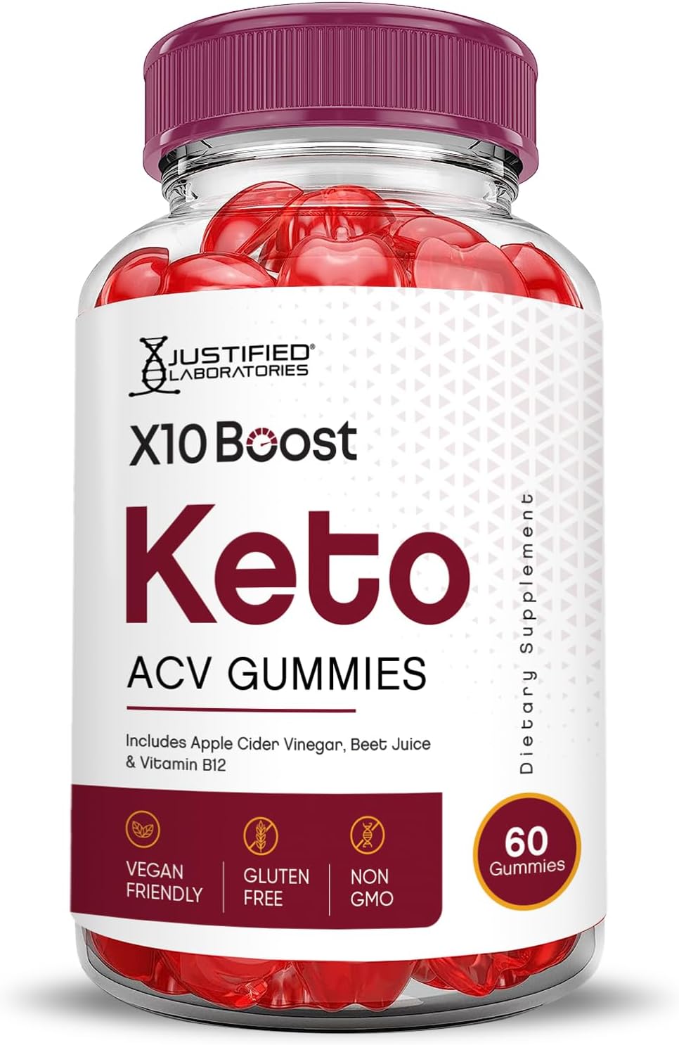 10 Pack of Justified Laboratories X10 Boots Keto ACV Gummies - Advanced Formula 1000MG - Apple Cider Vinegar & Pomegranate Beet Juice - Vegan & Non GMO - 600 Gummies