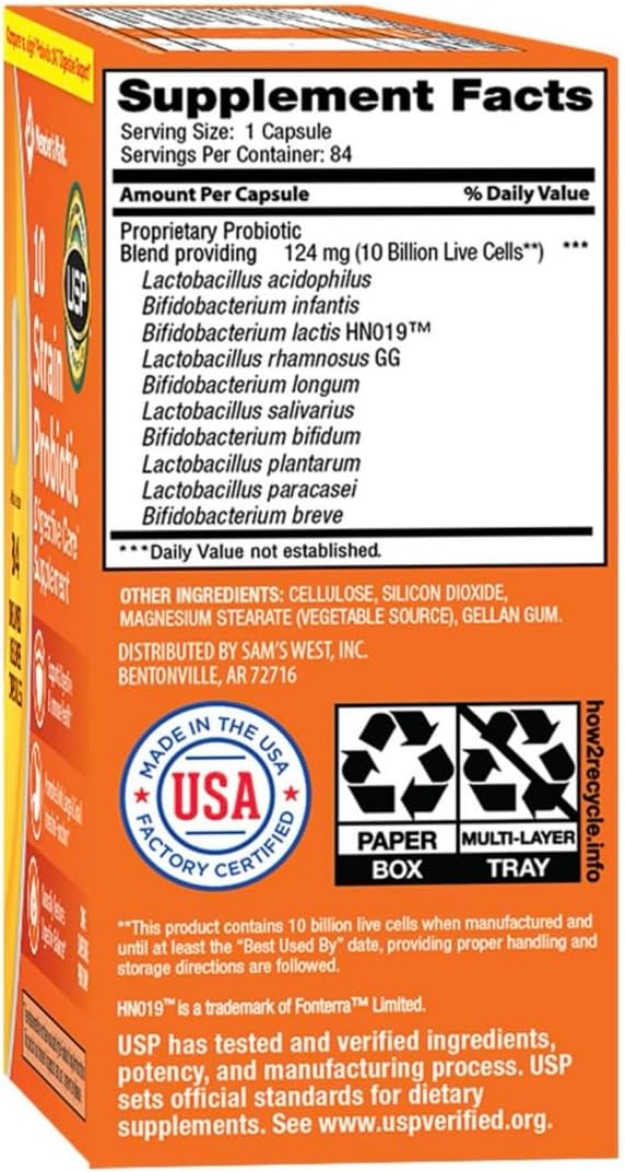 10-Strain Probiotic Supplement with 10 Billion CFU for Digestive & Immune Support - 84 Count, Compare to Leading Brands