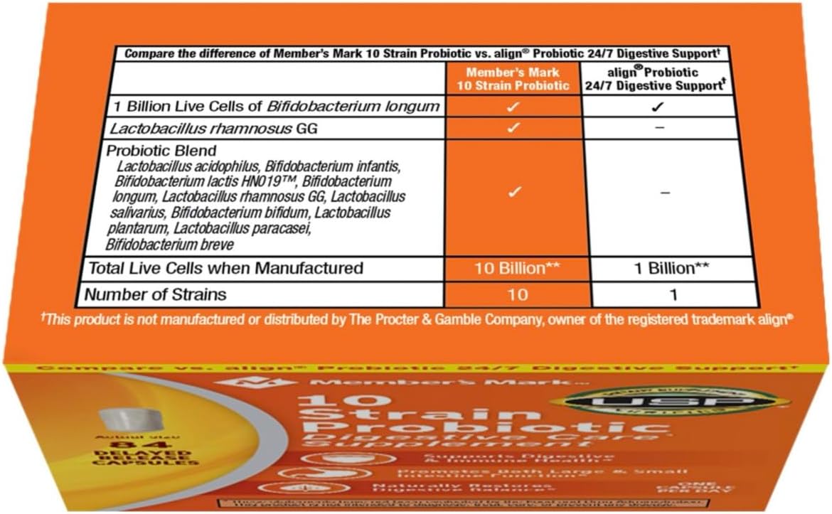 10-Strain Probiotic Supplement with 10 Billion CFU for Digestive & Immune Support - 84 Count, Compare to Leading Brands