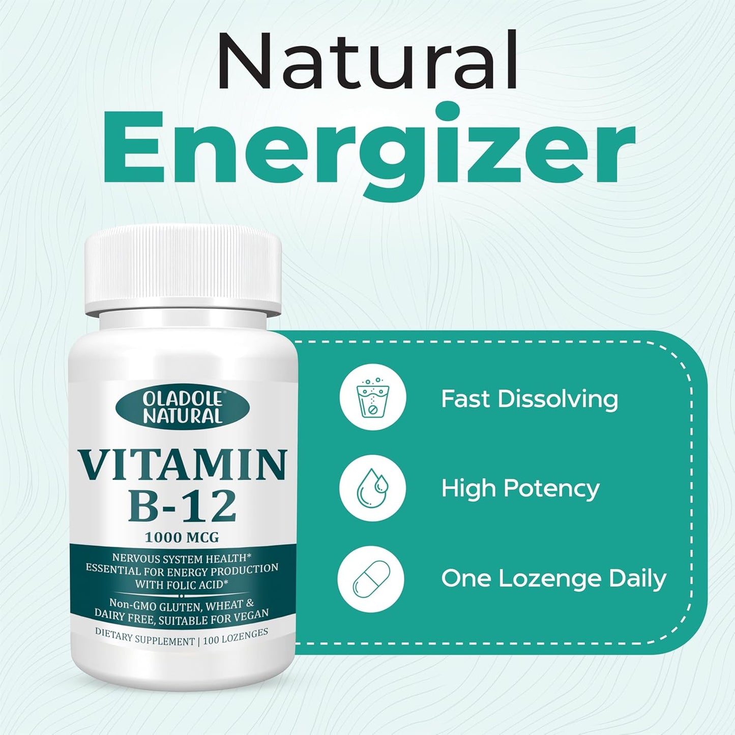 100 Black Cherry Flavour B-12 Lozenges with Folic Acid for Energy Boost and Immune Support