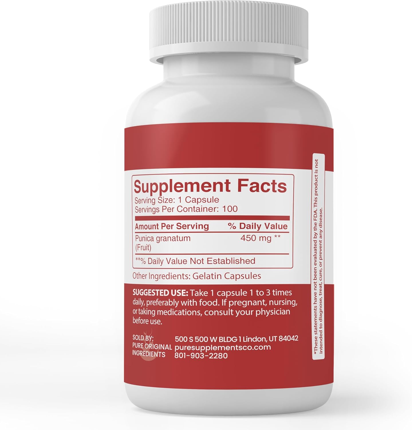 100 Capsules of Lab Verified Pomegranate Extract with Pure Original Ingredients - No Additives or Fillers