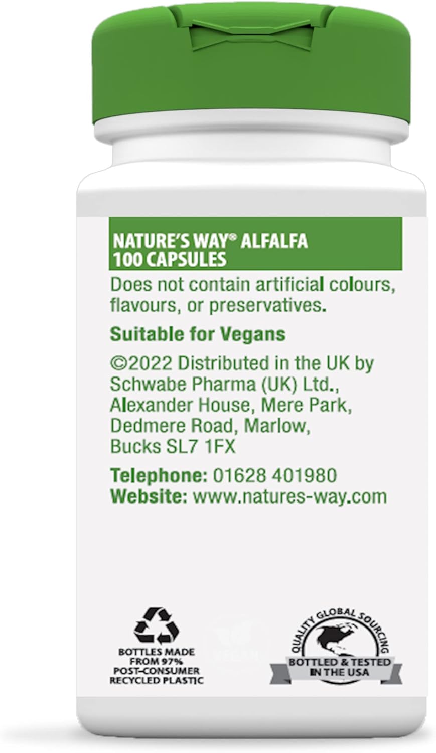 100 Capsules of Nature's Way Alfalfa Leaf Supplement for Immune Support and Digestive Health