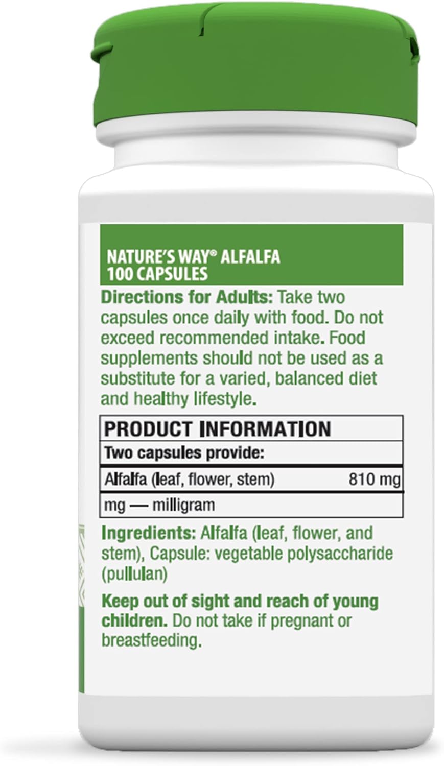 100 Capsules of Nature's Way Alfalfa Leaf Supplement for Immune Support and Digestive Health