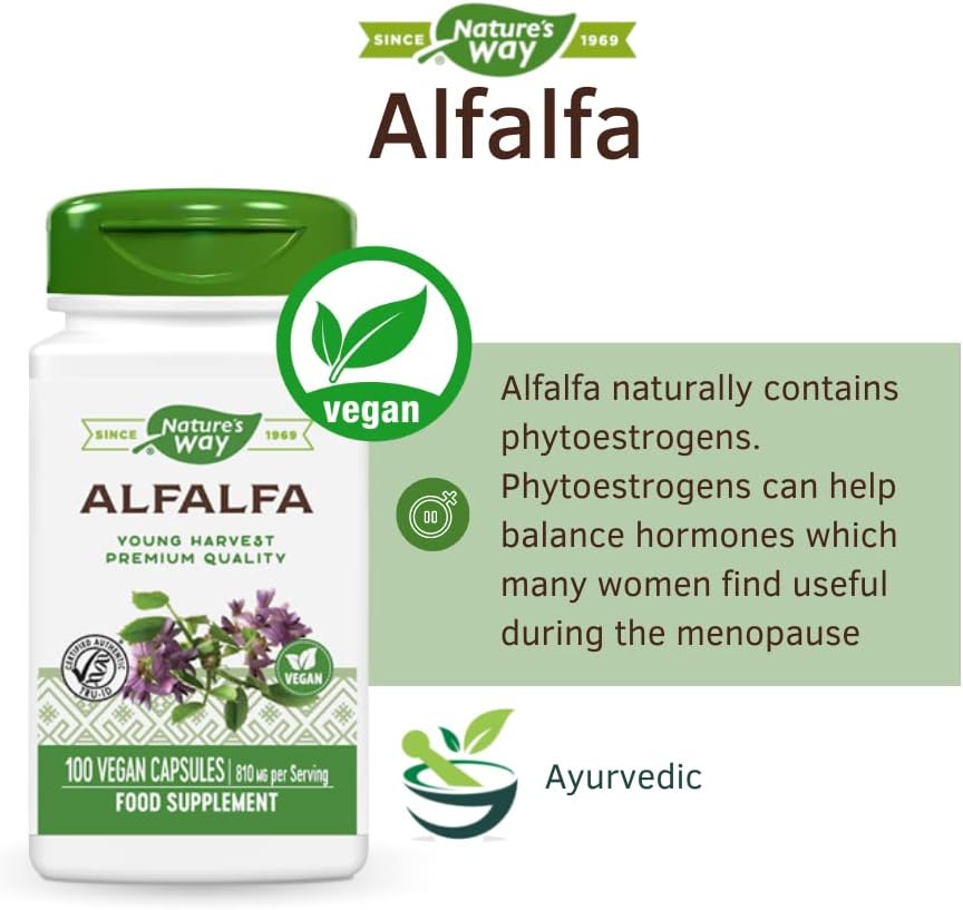 100 Capsules of Nature's Way Alfalfa Leaf Supplement for Immune Support and Digestive Health