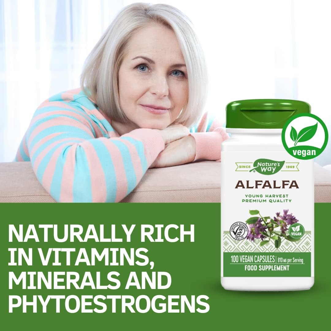 100 Capsules of Nature's Way Alfalfa Leaf Supplement for Immune Support and Digestive Health