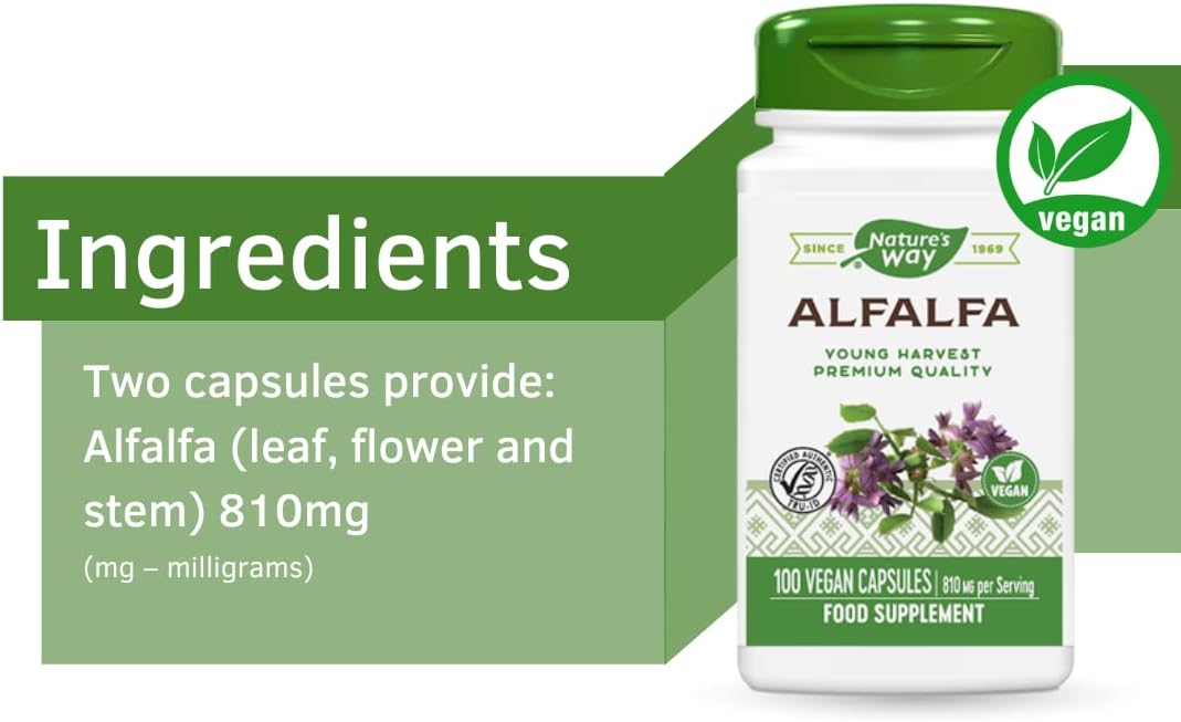 100 Capsules of Nature's Way Alfalfa Leaf Supplement for Immune Support and Digestive Health