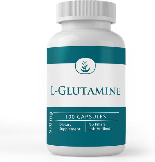 100 Capsules of Non-GMO & Gluten-Free L-Glutamine Amino Acid with Pure Original Ingredients
