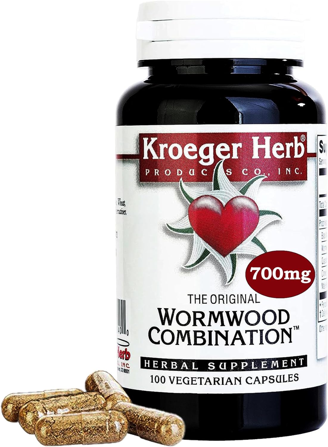 100 Count Kroeger Herb Wormwood Combination Vegetarian Capsules - Herbal Supplement for Digestive Health