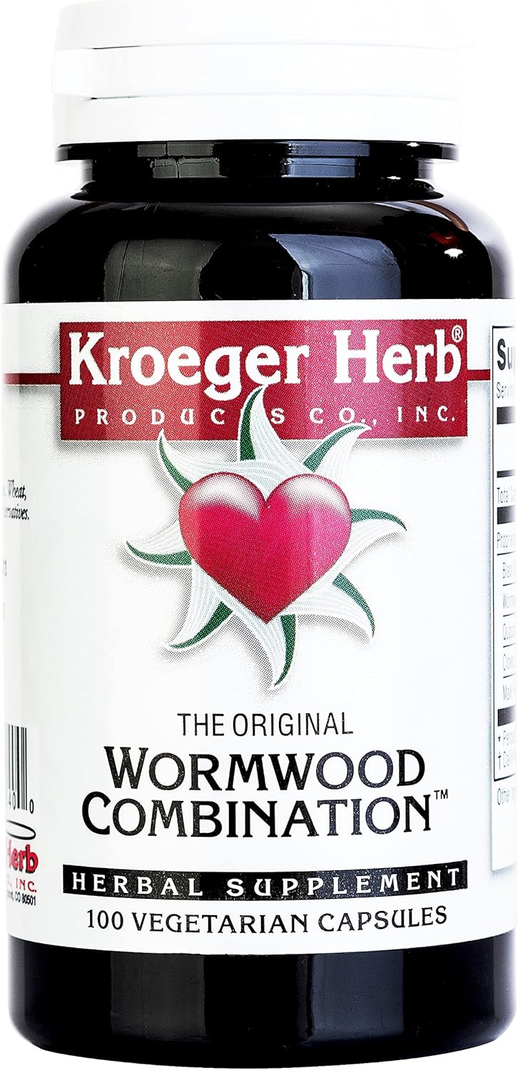 100 Count Kroeger Herb Wormwood Combination Vegetarian Capsules - Herbal Supplement for Digestive Health
