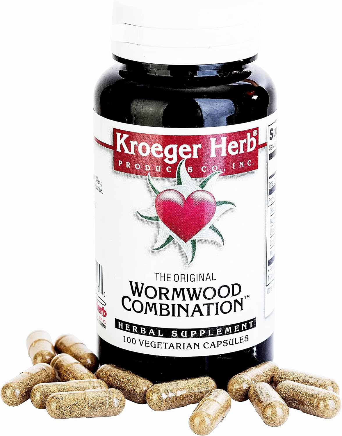 100 Count Kroeger Herb Wormwood Combination Vegetarian Capsules - Herbal Supplement for Digestive Health