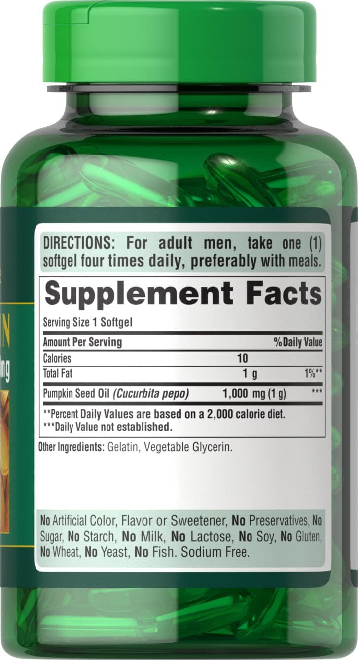 100 Count Puritan's Pride Pumpkin Seed Oil Capsules for Prostate & Urinary Health - Pack of 1