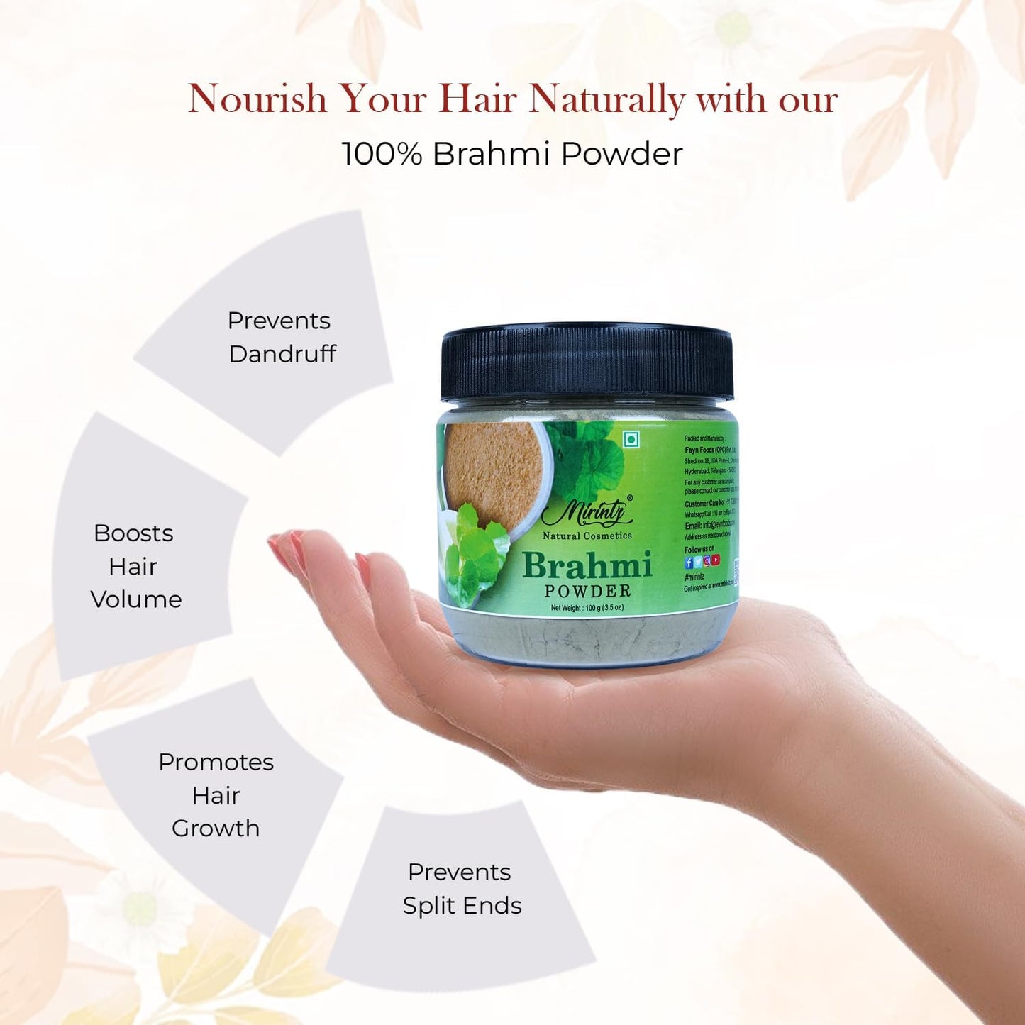 100% Natural Brahmi Powder for Hair Growth - 100g Pure Bacopa Monnieri Herbal Supplement - Ayurvedic Support for Healthy Hair - Herbal Hair Mix