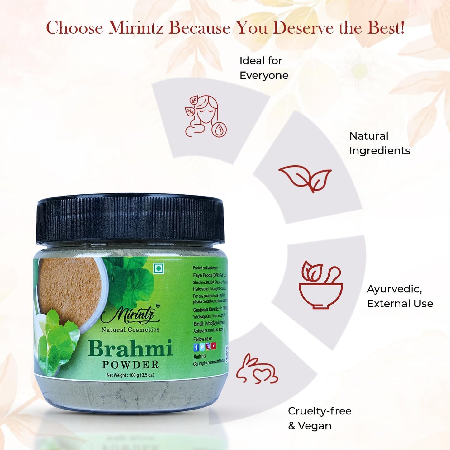 100% Natural Brahmi Powder for Hair Growth - 100g Pure Bacopa Monnieri Herbal Supplement - Ayurvedic Support for Healthy Hair - Herbal Hair Mix