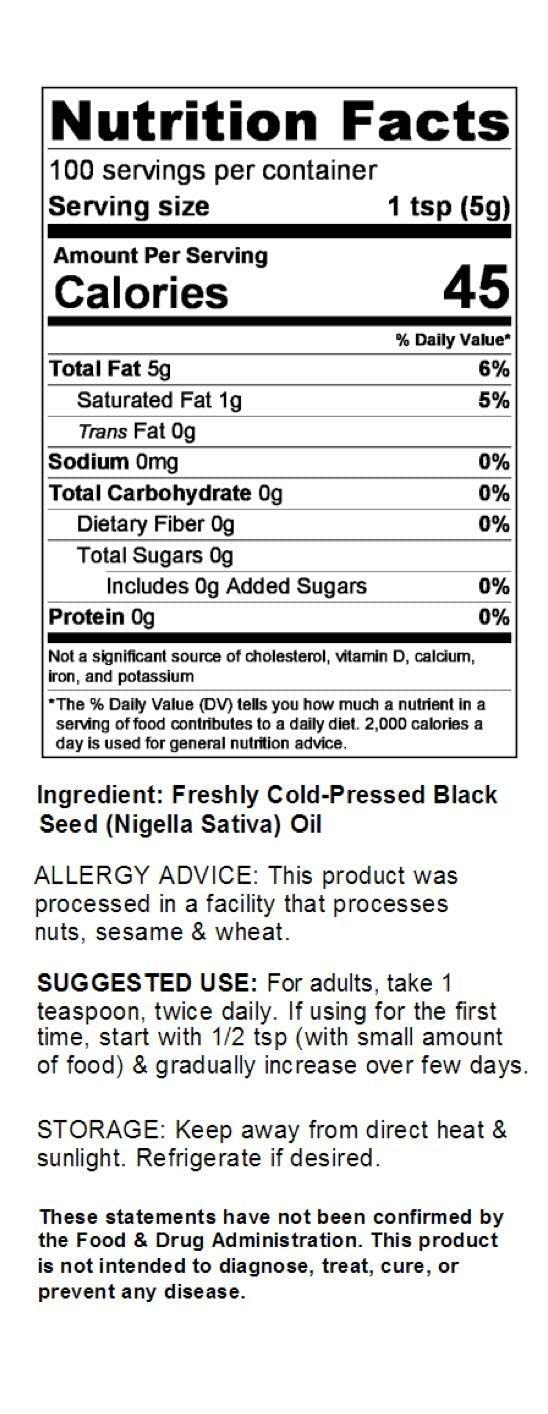 100% Natural Cold Pressed Hemani Black Seed Oil - 16.91 Oz (500ML) - Solvent Free - Nigella Sativa - Kalonji - Black Cumin Seed Oil