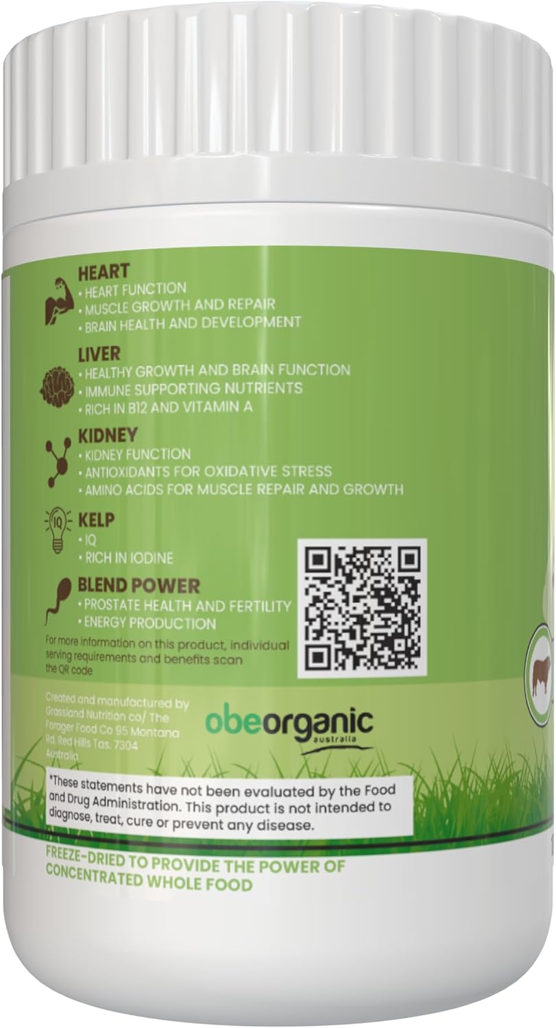 100% Organic Australian Grassland Nutrition: Beef Organ Male Support Blend with B12, CoQ10, Iodine (180 Capsules)