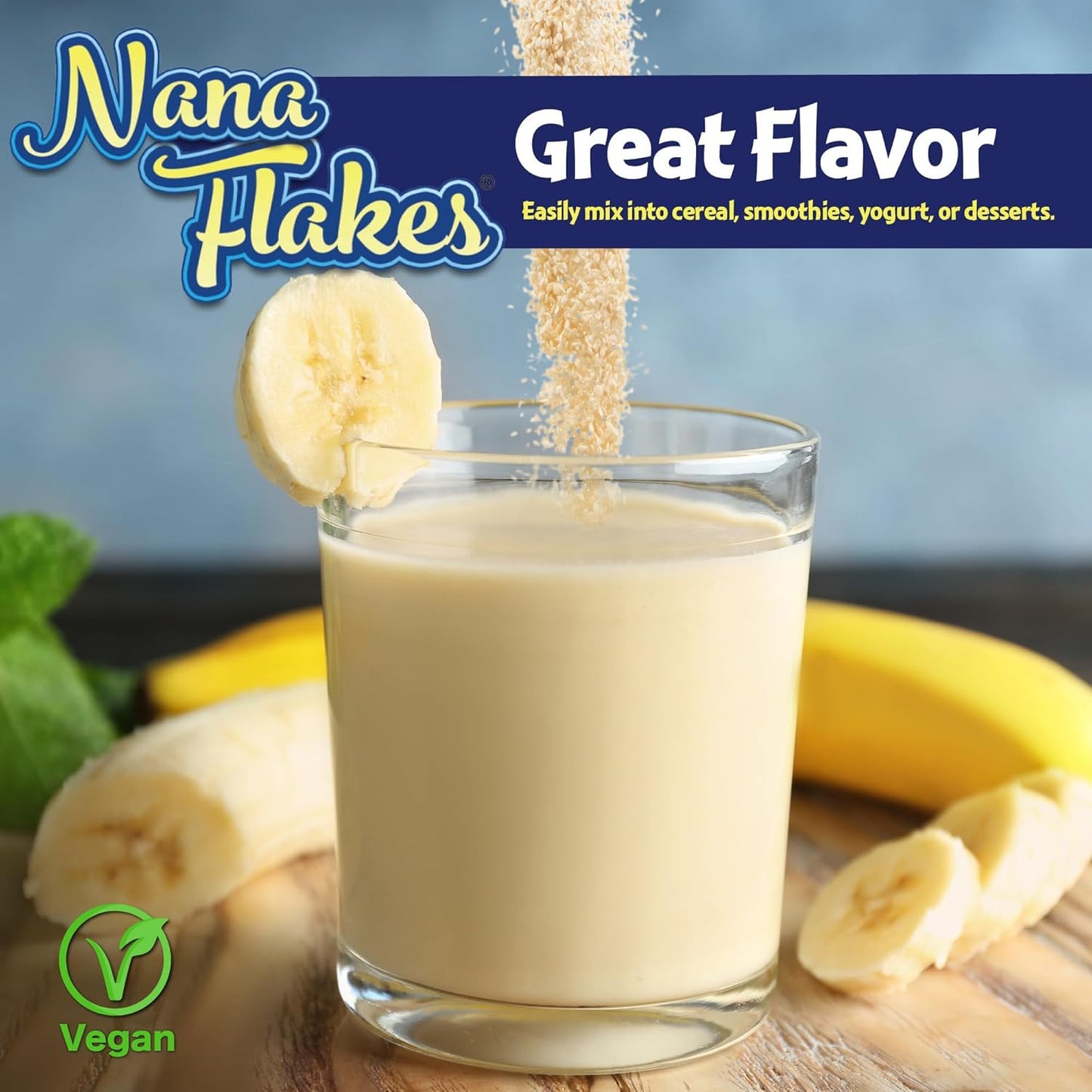 100% Pure Banana Flakes Powder - Nutritional Designs Nana Flakes for Digestive Health - High Protein & Fiber Content - 100 Single-Serve Packs
