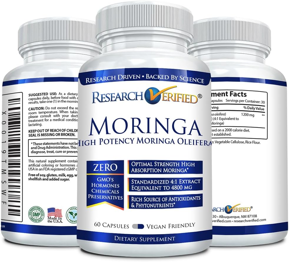 100% Pure Moringa Oleifera Extract - 1200mg Per Serving - 60 Capsules - 3 Month Supply