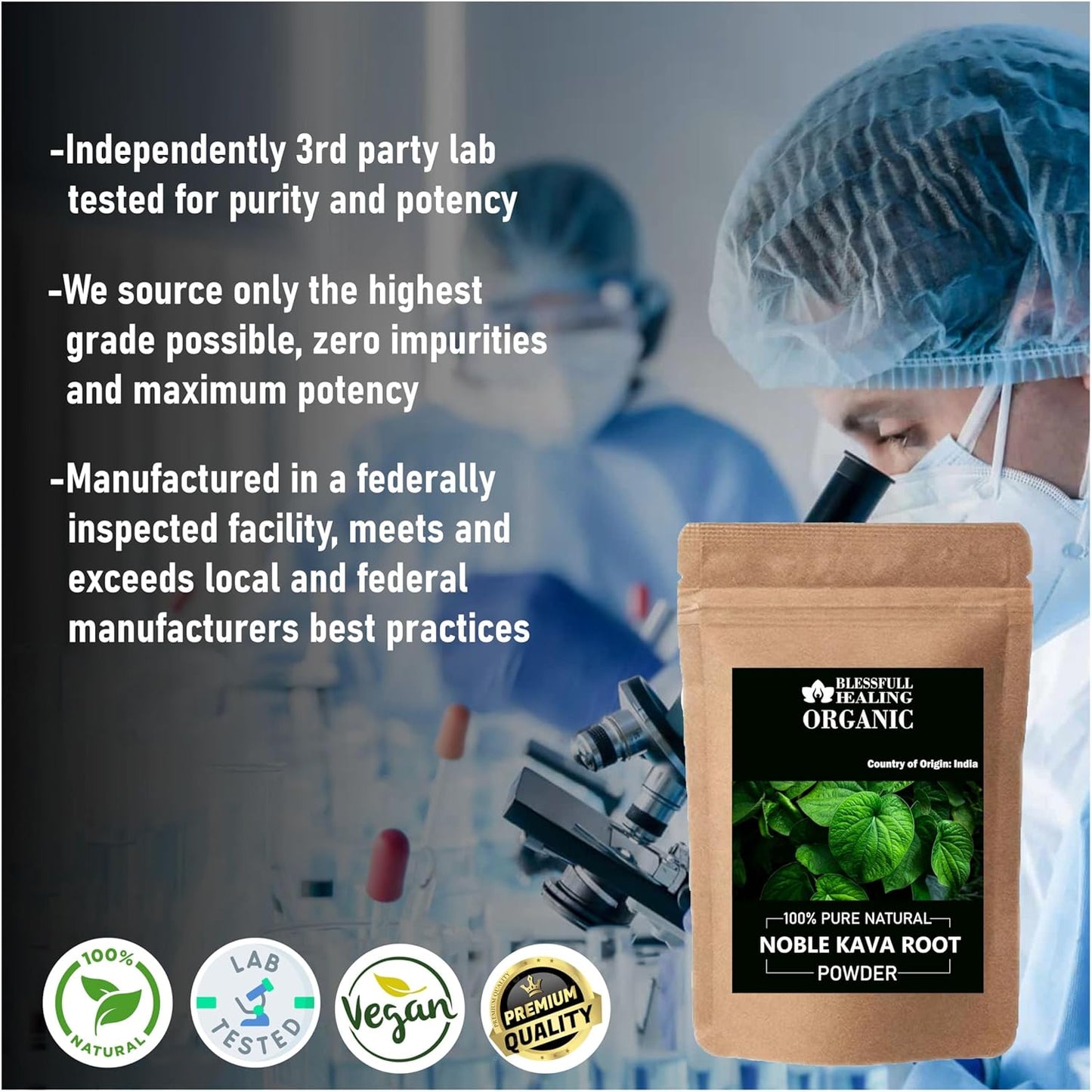 100% Pure Natural Blessfull Healing Organic Noble Kava Root Powder - 100g / 3.52 oz