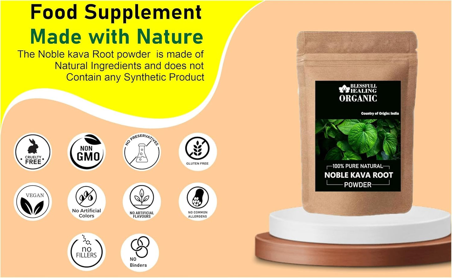 100% Pure Natural Blessfull Healing Organic Noble Kava Root Powder - 100g / 3.52 oz