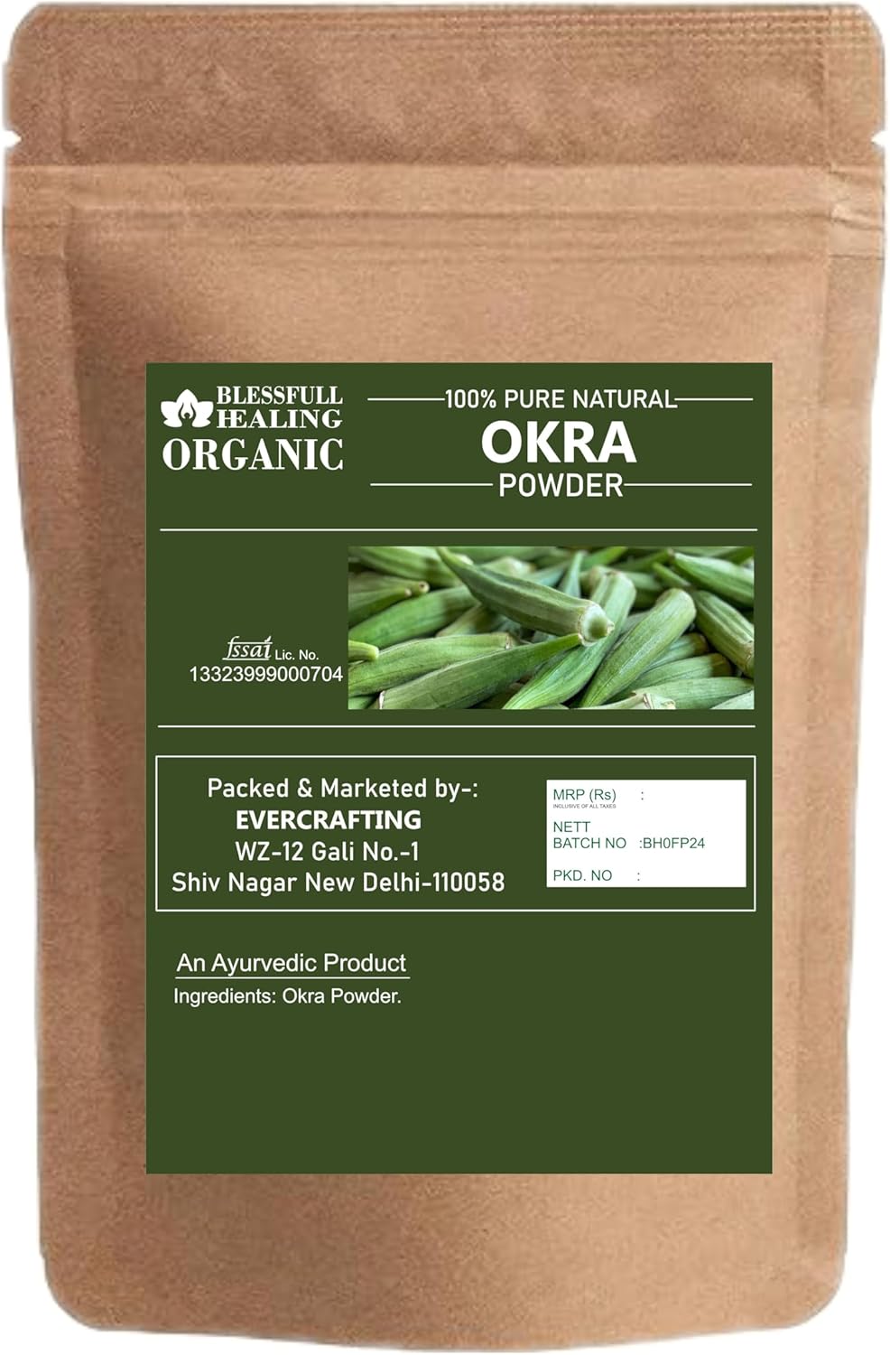 100% Pure Natural Blessfull Healing Organic Okra Powder - 200g (7.05 oz)