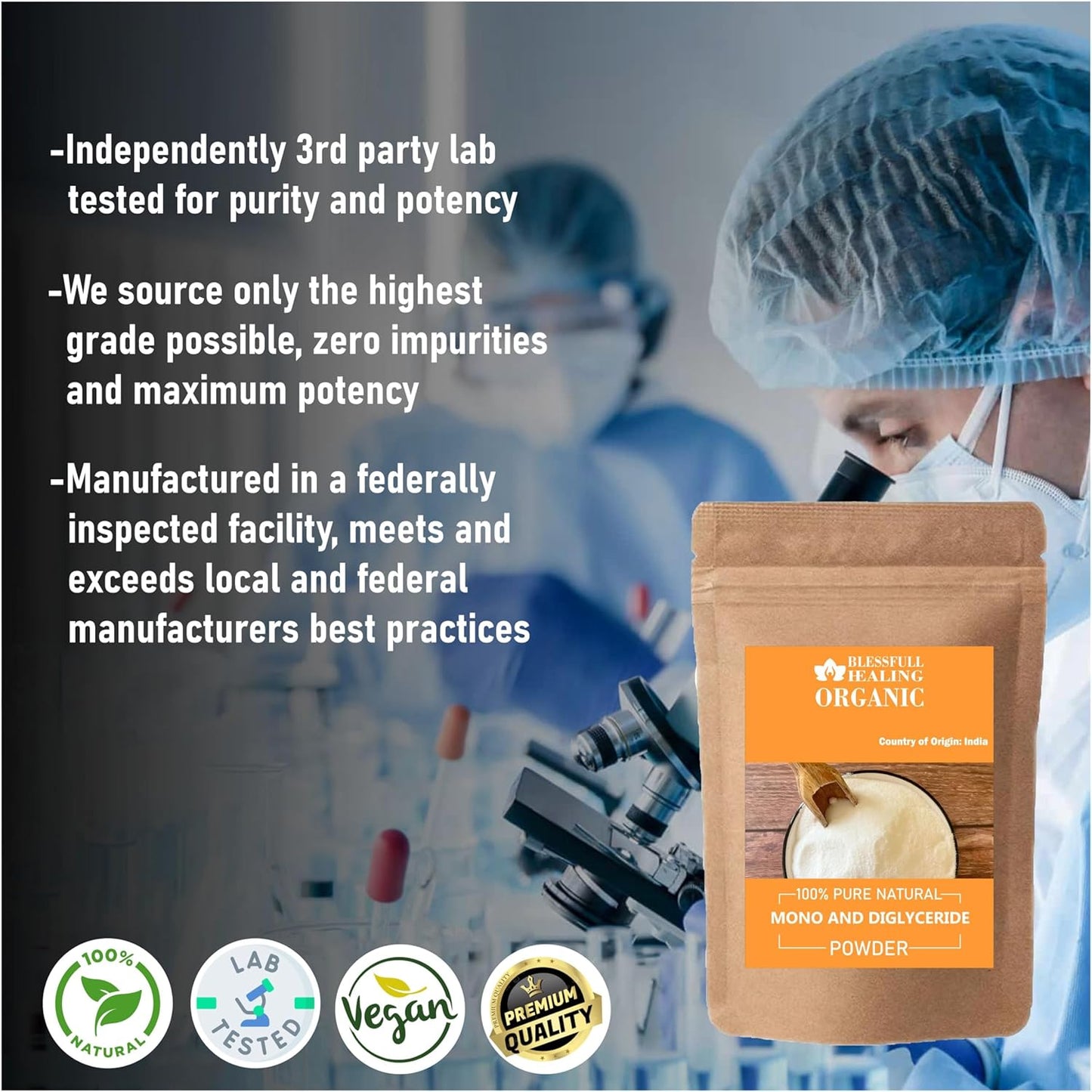 100% Pure Natural Organic Mono and Diglyceride Powder for Blessful Healing - 100g / 3.52oz