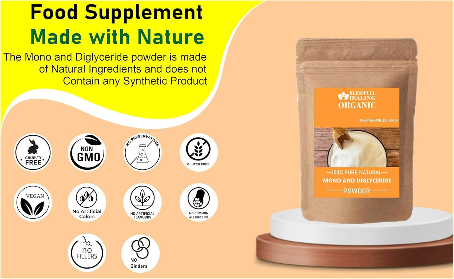 100% Pure Natural Organic Mono and Diglyceride Powder for Blessful Healing - 100g / 3.52oz