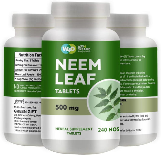 100% Pure Neem Tablets - 240 Count (500mg) - Organic Azadirachta Indica - 120 Days Supply