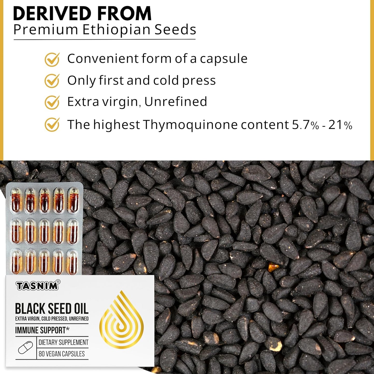 100% Pure Organic Cold-Pressed Black Seed Oil Capsules for Immune Support and Joint Comfort