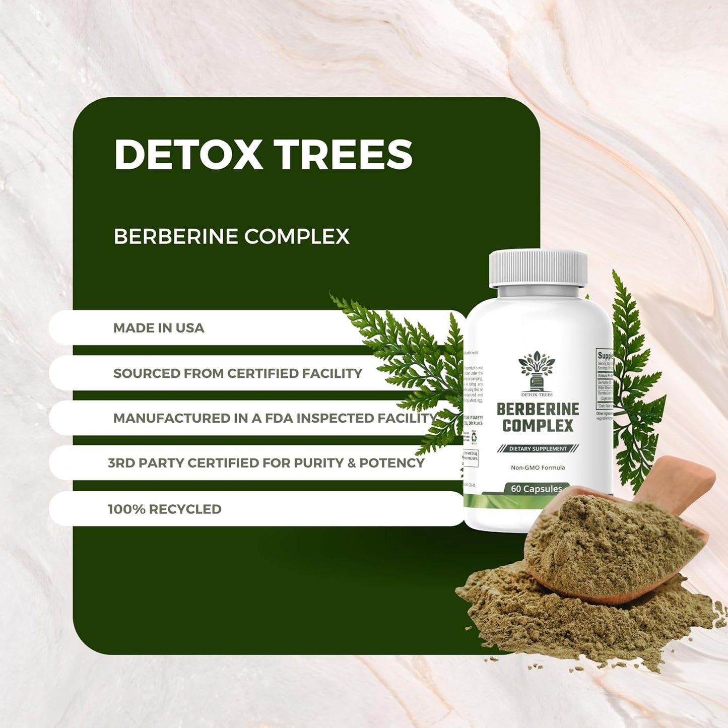 1000mg Detox Trees Berberine Supplement with Bitter Melon and Banaba Leaf Extract - Supports Immune System and Weight Management - Non-GMO, Gluten-Free Complex - 60 Capsules