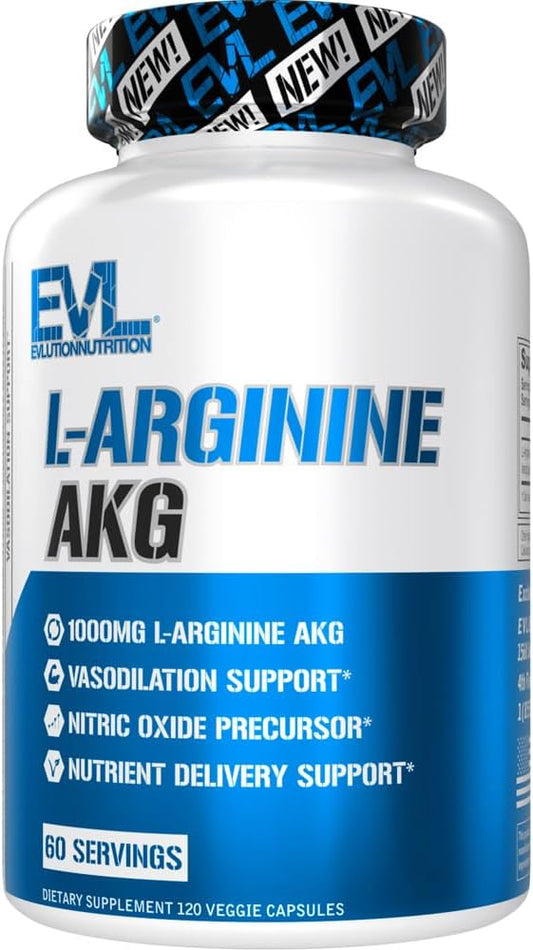 1000mg L-Arginine AKG Capsules for Vasodilation & Nutrient Delivery Support - Non-GMO & Gluten Free Dietary Supplement - 60 Servings