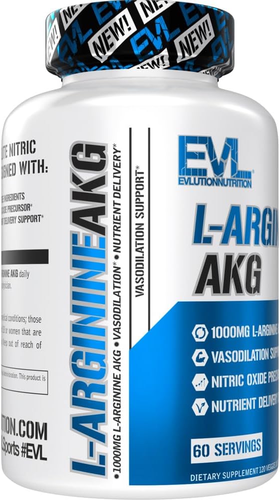 1000mg L-Arginine AKG Capsules for Vasodilation & Nutrient Delivery Support - Non-GMO & Gluten Free Dietary Supplement - 60 Servings