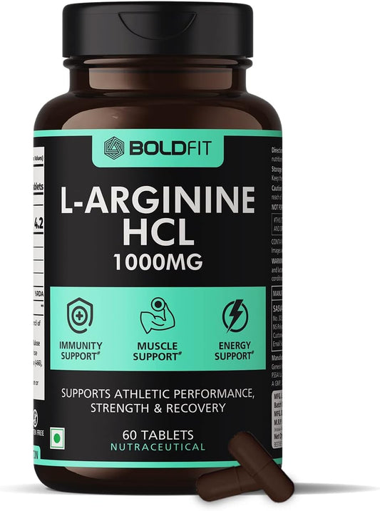 1000mg L-Arginine Supplement for Muscle Growth & Energy - Nitric Oxide Boost for Men & Women - 60 Tablets