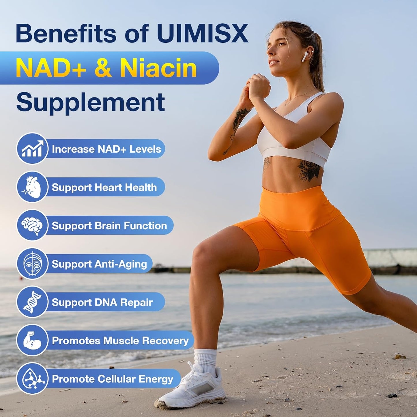 1000mg NAD+ & 500mg Niacin Vitamin B3 Supplement for Anti-Aging and Energy - Non-GMO and Gluten-Free Nicotinamide Riboside (NR) Formula for Men and Women - Supports Brain and Muscle Health