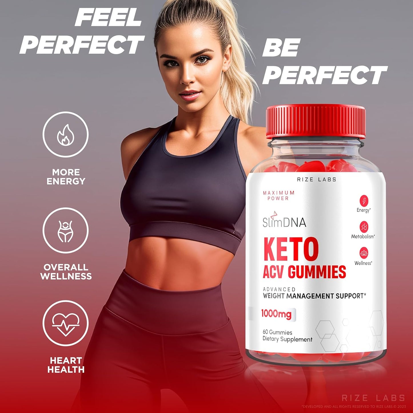 1000mg Rize Labs SlimDNA Keto Gummies - Advanced Slimming Formula & ACV Supplement - 60 Gummies