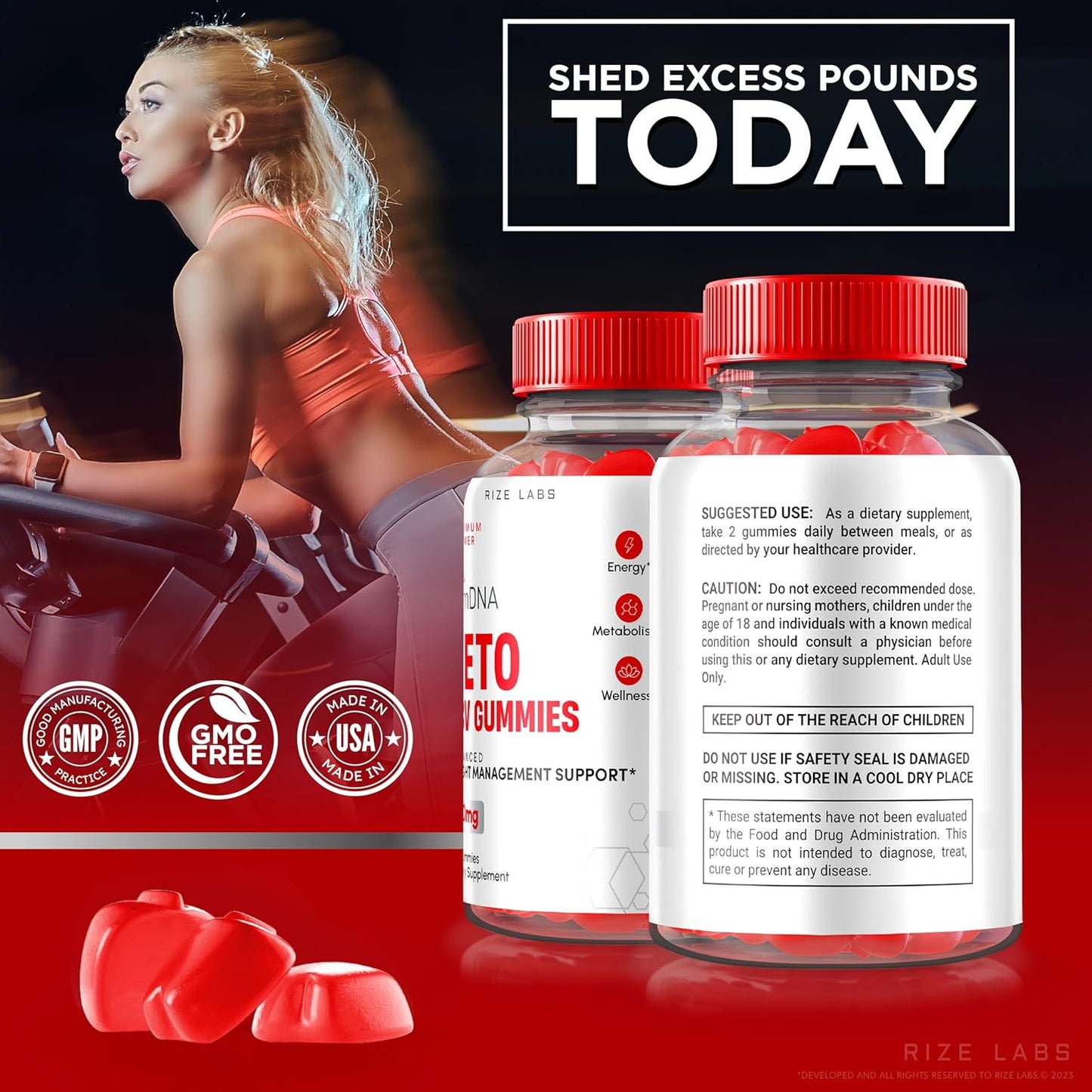 1000mg Rize Labs SlimDNA Keto Gummies - Advanced Slimming Formula & ACV Supplement - 60 Gummies