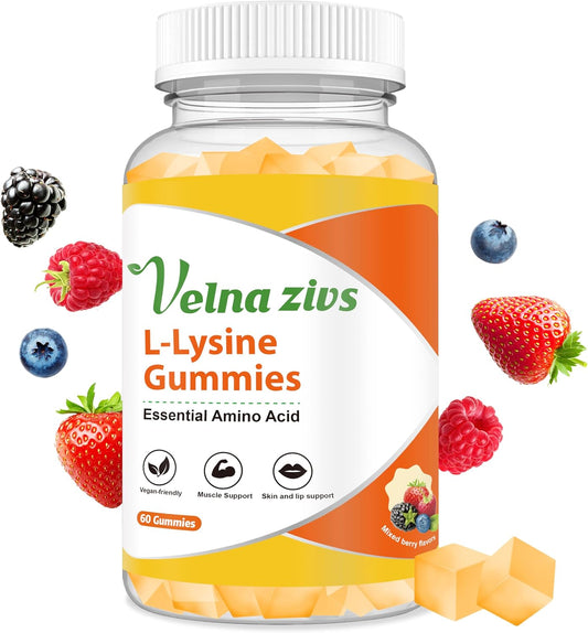 1000mg Velna Fish L-Lysine Gummies for Lips & Skin Health, Cold Sore Support, Immune Boost - 60 Count Vegan Chewable Supplement