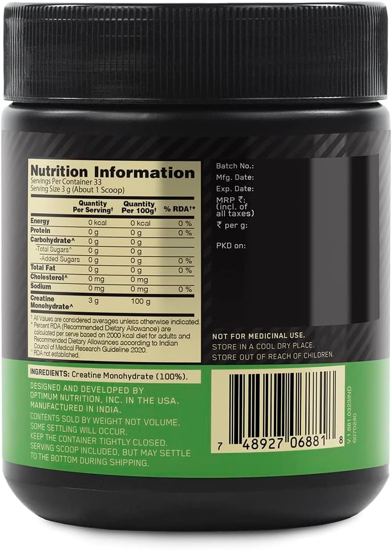 100g Micronized Creatine Monohydrate Powder - 33 Servings, Unflavored