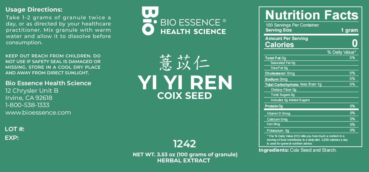 100g Raw Coix Seed Yi YiRen by Bio Essence Health Science 1242