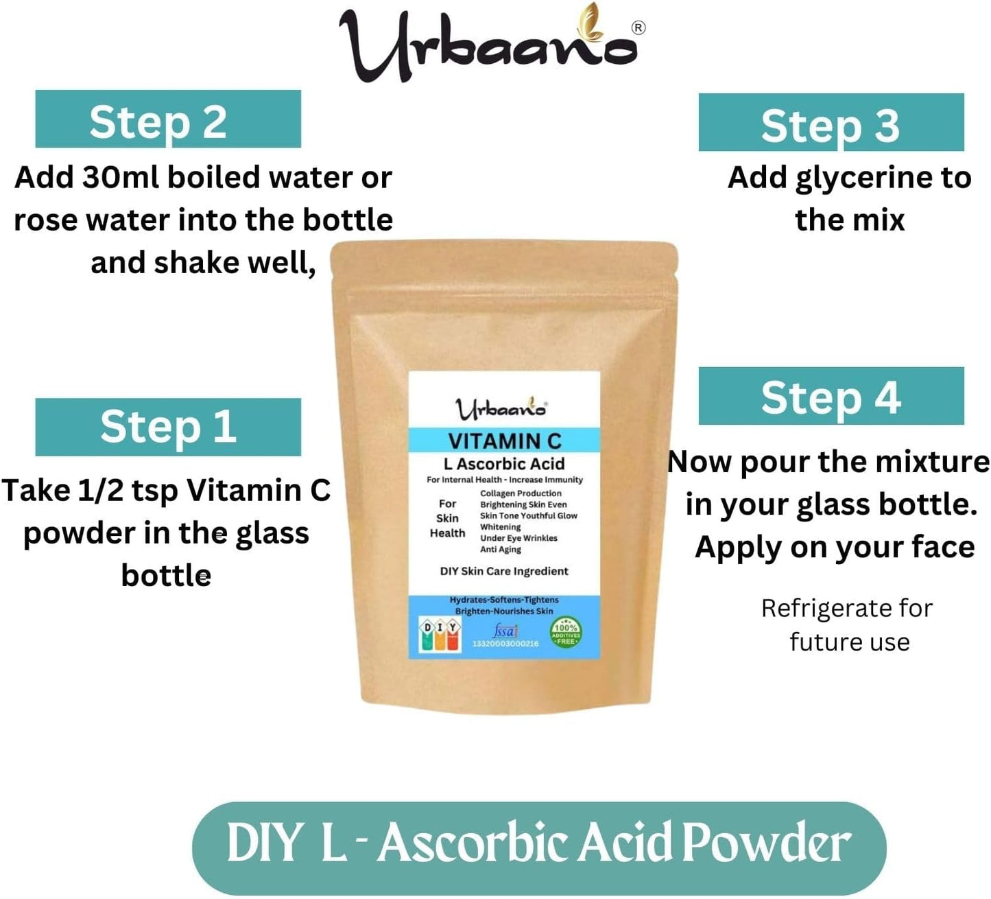 100gm Vitamin C Powder for DIY Serum, Soap, Cream, Lotion, Face Wash - Face, Skin & Body