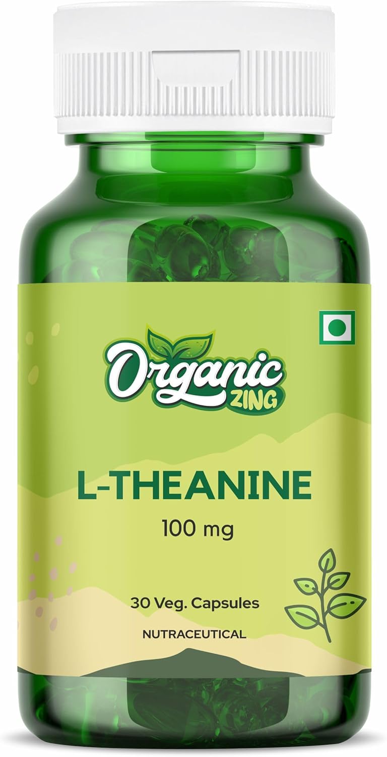 100mg Organic ZING L-Theanine Capsules - GMP Quality Assured, Kosher, Vegan | 30 Count