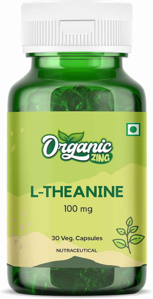 100mg Organic ZING L-Theanine Capsules - GMP Quality Assured, Kosher, Vegan | 30 Count
