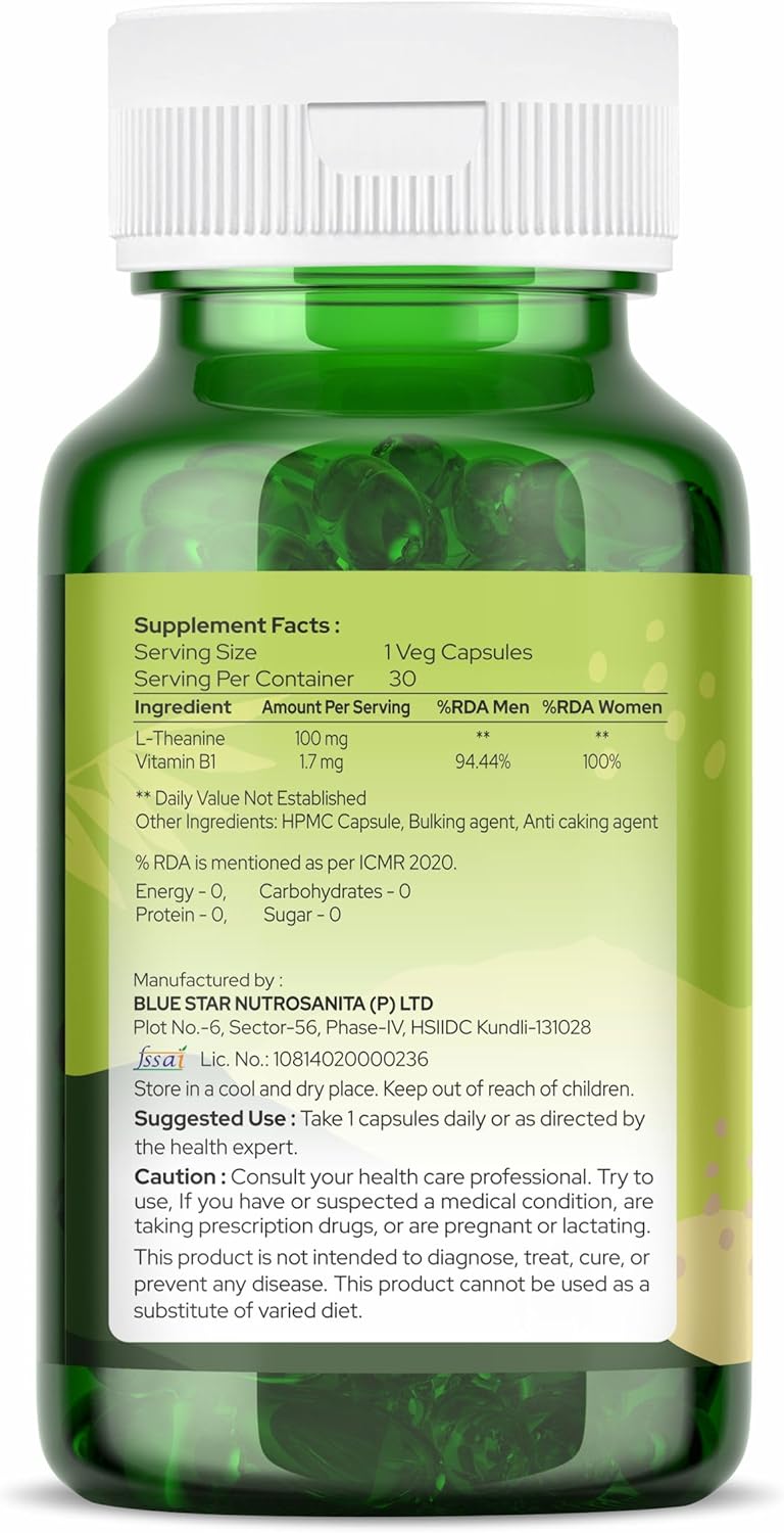 100mg Organic ZING L-Theanine Capsules - GMP Quality Assured, Kosher, Vegan | 30 Count