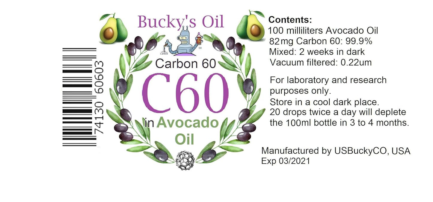 100ml Bucky's Oil C60 Avocado Oil with High 82mg Carbon 60 Concentration - 99.9% Pure