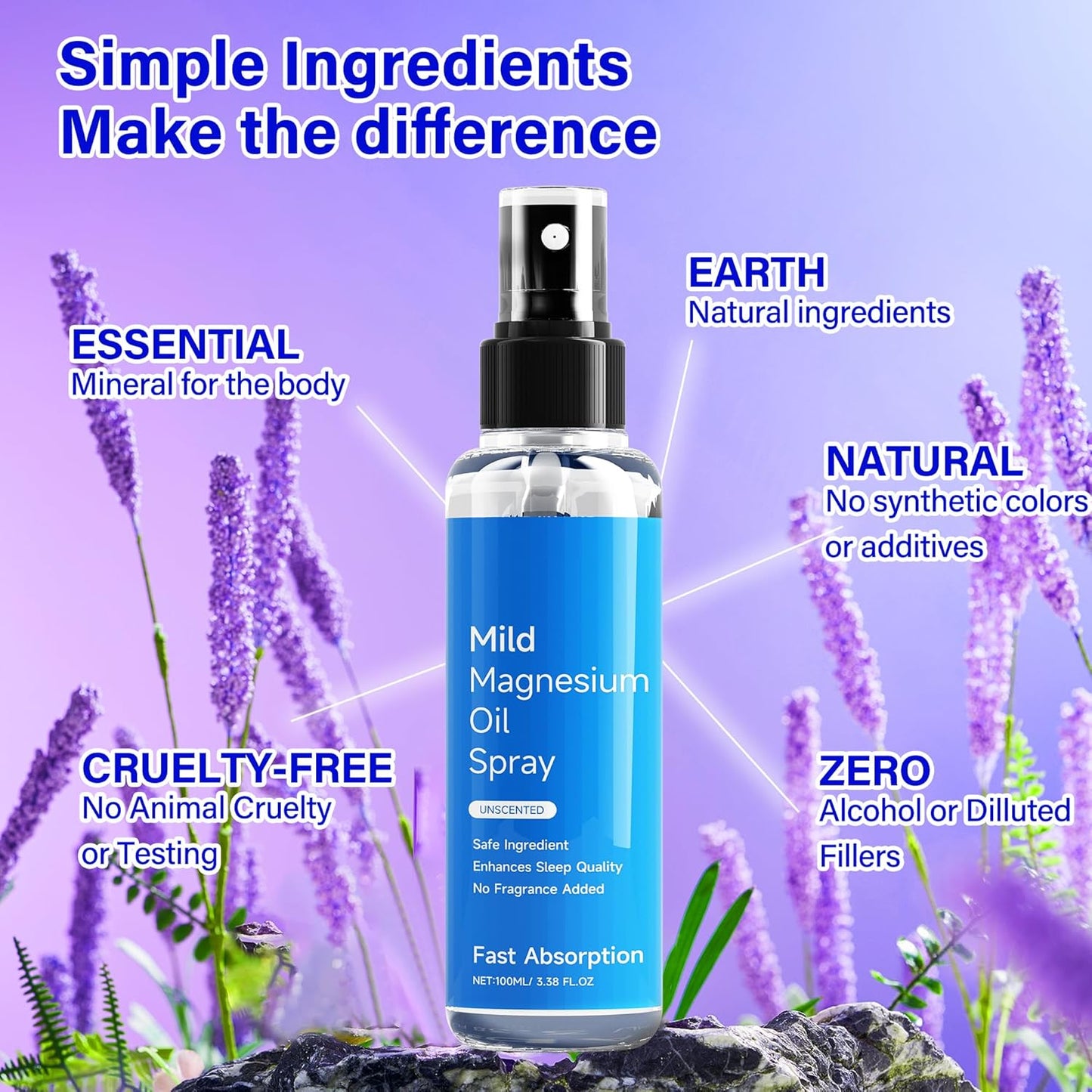100ml Chamex Magnesium Oil Spray for Feet, Sleep, and Body - Pure Organic Natural Formula in Glass Bottle - Easy Absorption