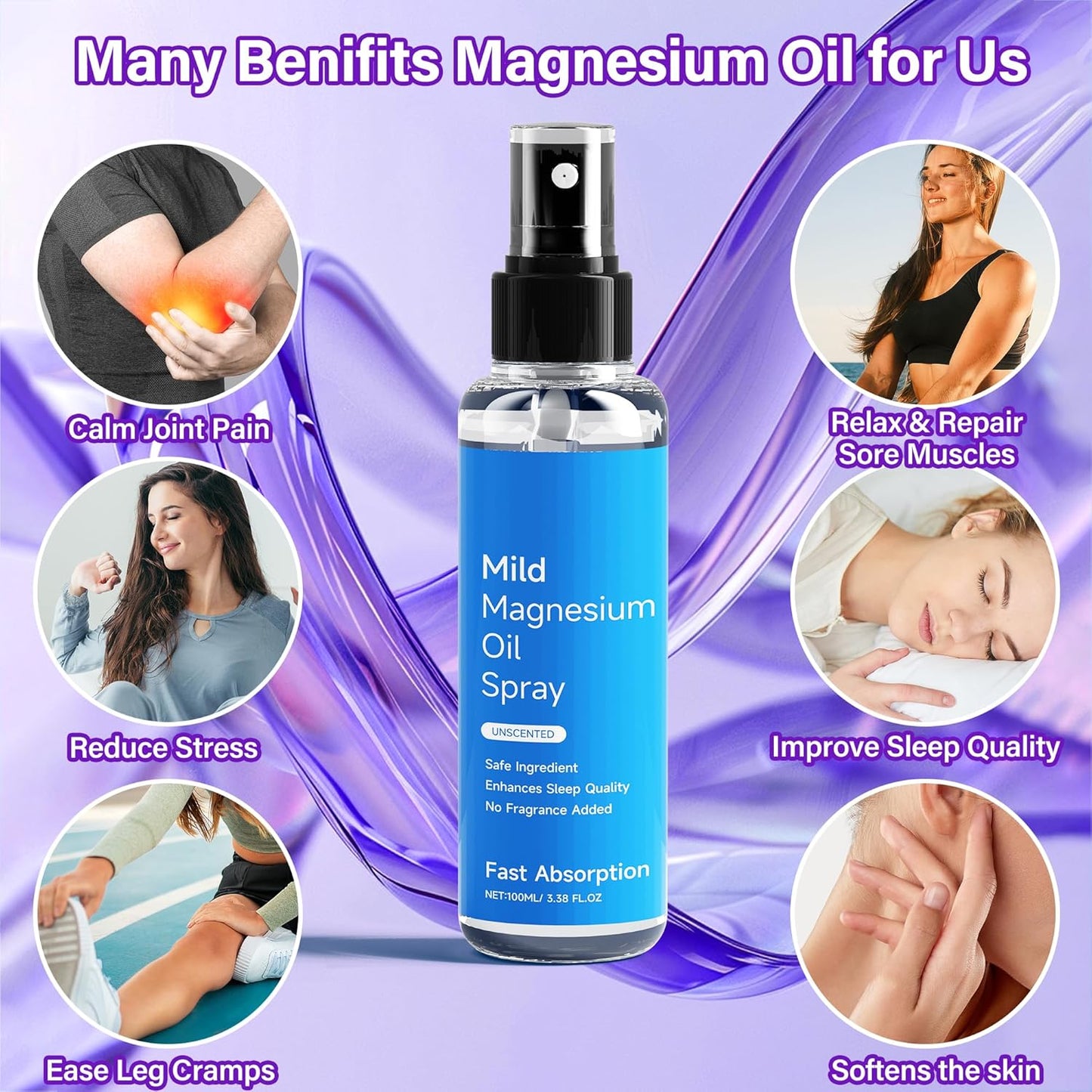 100ml Chamex Magnesium Oil Spray for Feet, Sleep, and Body - Pure Organic Natural Formula in Glass Bottle - Easy Absorption